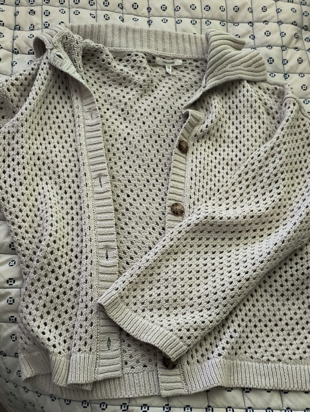 Maurices Open-Weave Light Beige Button-Up Cardigan